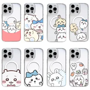 Kawaii Chiikawa Hachiware Usagi Magnetic Phone Cases for iPhone 17 Air 16 Pro Max 15 14 Plus 13 12 11 Magsafe Compatible Clear Case Smartphone Protective
