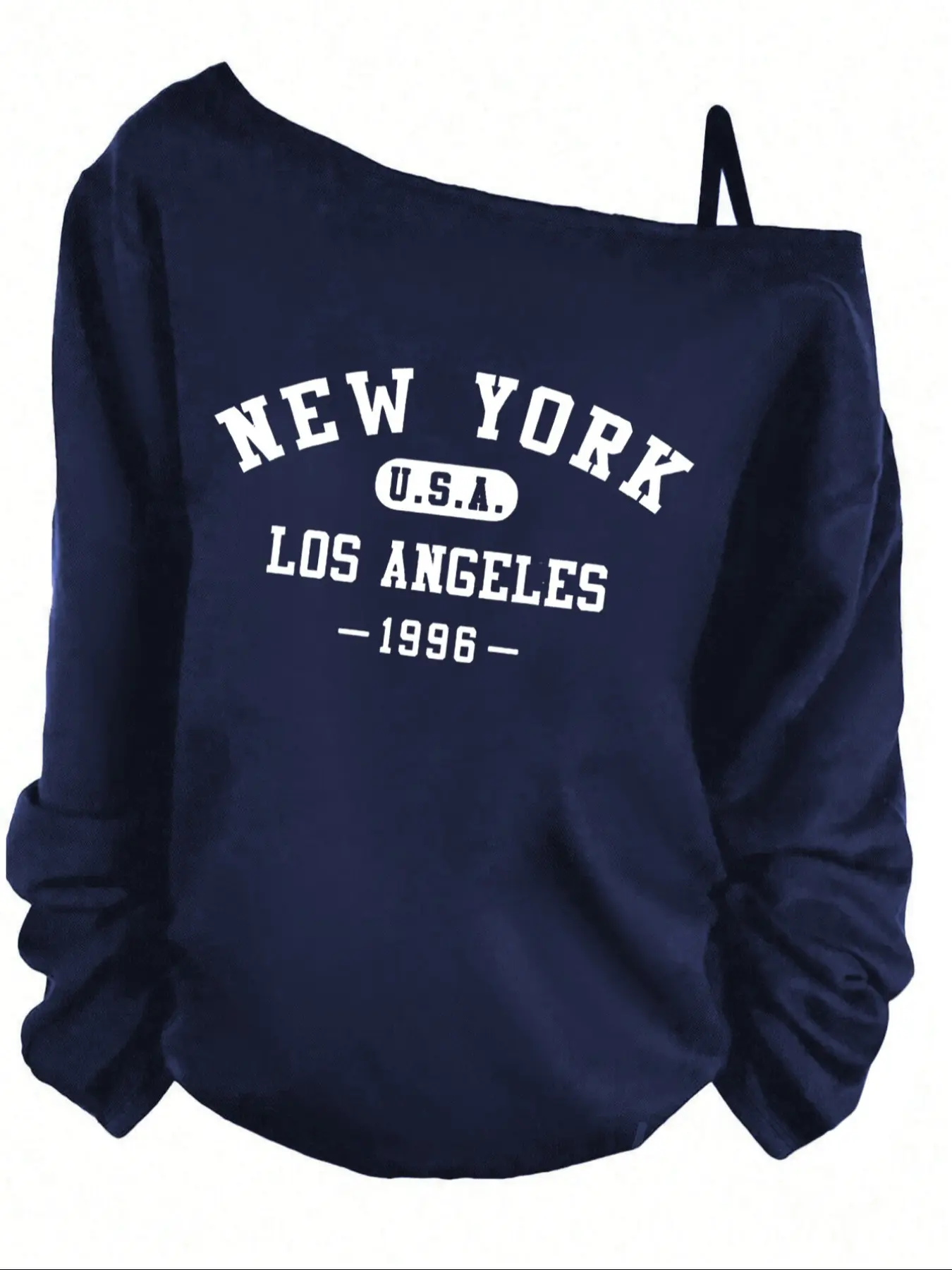 Women's Off-Shoulder Long Sleeve Knit Sweatshirt, New York Letter Print, Sexy Loose Fit Tops, Casual Outdoor Fashion for Spring & Fall, Womenswear