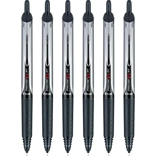 Pilot Precise V5 RT Refillable & Retractable Rollerball Pens, Extra Fine Point Pens 0.5 mm, Black, Pack of 6 - Ideal for School, Journaling & Office Writing