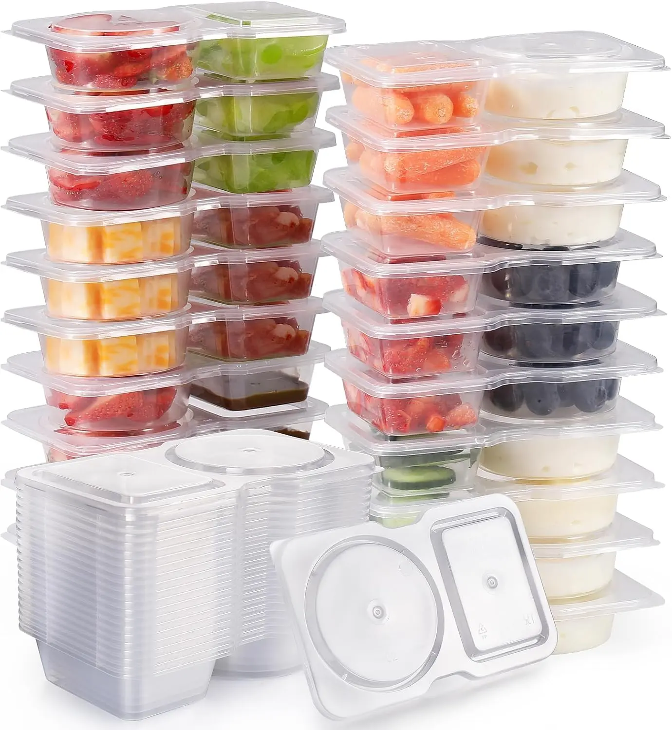 20-Pack Reusable 2-Compartment Plastic Food Containers with Lids, BPA-Free Stackable Kitchen Set, Portable Lunch Solutions, Spill-Proof for Camping & Office, Hand-Wash Only Preserving Trays