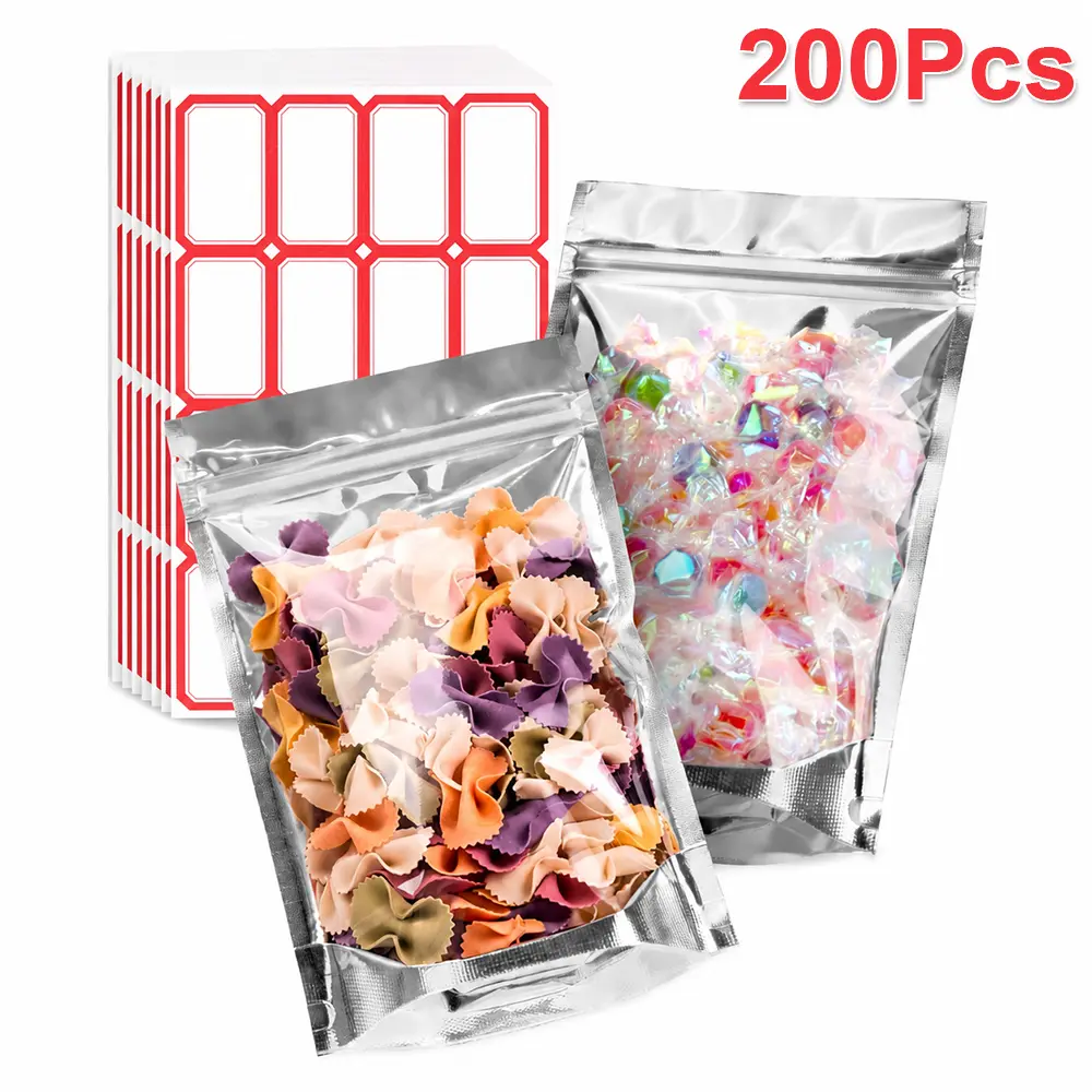 200 Pcs 5x8 In Zip-Top Resealable Stand-Up Foil Mylar Bags, Food Storage Supplies for Small Biz Packaging, Home Improvement Building Supplies Protect Solution