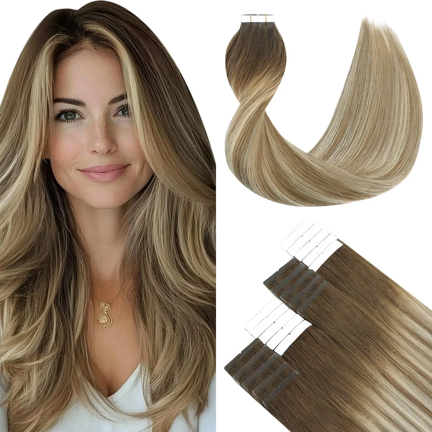 SURNEL Tape in Hair Extensions Human Hair Double Drawn Tape in Hair Extensions 20 pcs 50g