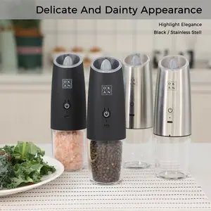 OKAN 591 Electric Salt & Pepper Grinder Set – Gravity, Large Capacity, USB Rechargeable, Dual-Head Charging Cable