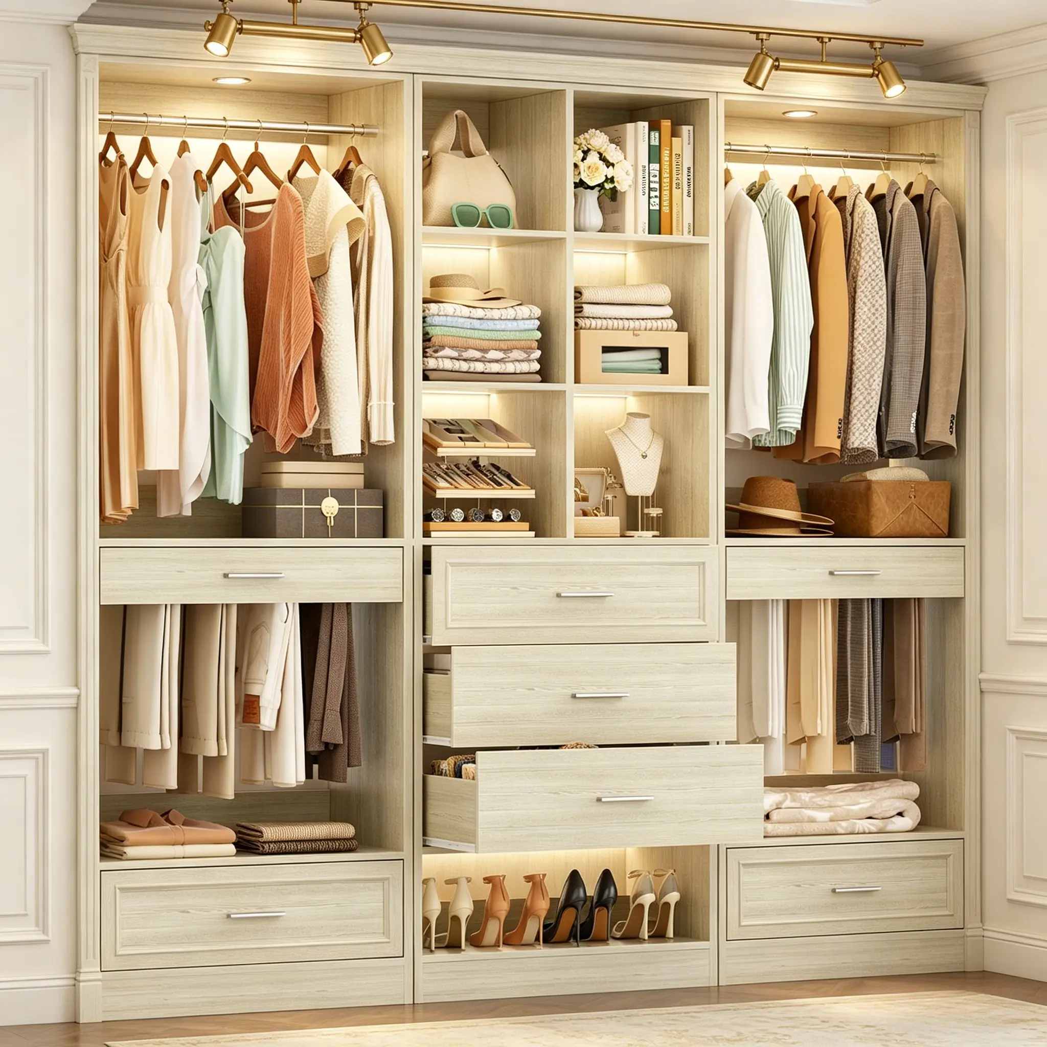 Closet System Set of 3, Closet System Organizer Set with 3 Drawers, Expandable & Sturdy Modular Closet Storage Unit, Freestanding Wardrobe Organizer Modular with Shoe Shelf, Customizable Wardrobe Organizer or Walk-In Closet Furniture, mothersdaygift