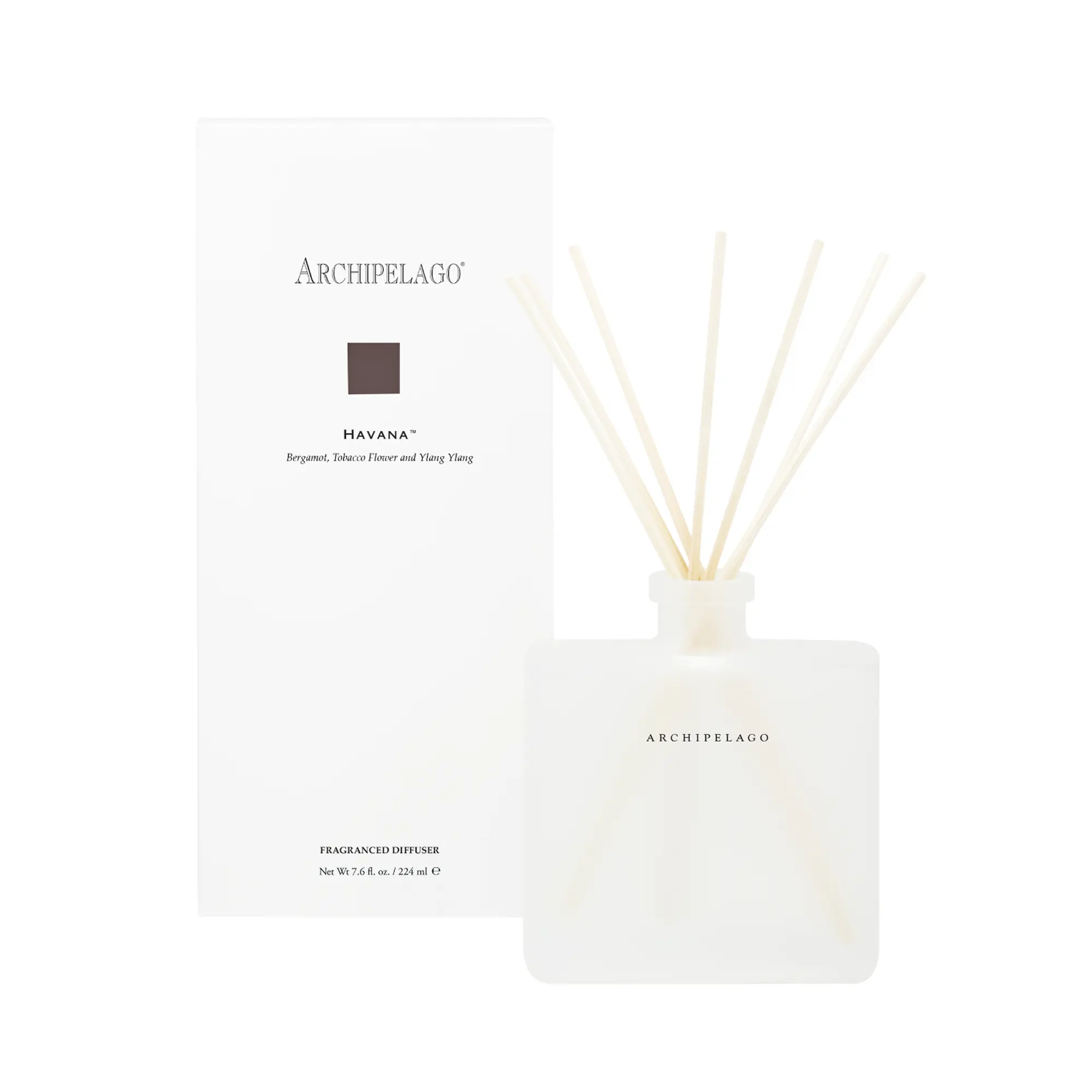 Archipelago Excursion Collection Havana Reed Diffuser – Luxury Home Fragrance with Rich, Warm Cuban-Inspired Notes in an Elegant Glass Vessel