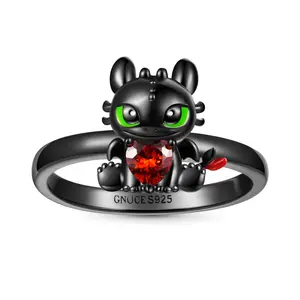 GNOCE How to Train S925 Your Dragon Ring Exclusive promise ring limited edition available Daughter's gift Anniversary gifts Valentine's Day Gift Birthday Gifts Dark Fairy Engagement Ring Emerald Solitaire Engagement Ring Moissanite Ring
