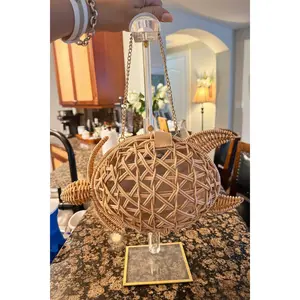 Trending Beaded Bags and Resort Collection - Tommy Bahama Wicker Turtle Crossbody with Gold Chain