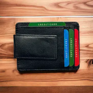 Leather Magnetic Money Clip with card slots and Outside ID window