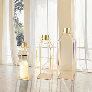 Set of 3 Lantern Decorations Iron Candlestick Large Black Metal Candle Holder Modern Farmhouse Indoor Outdoor Tabletop Porch Christmas Halloween Decor Candles Not Included