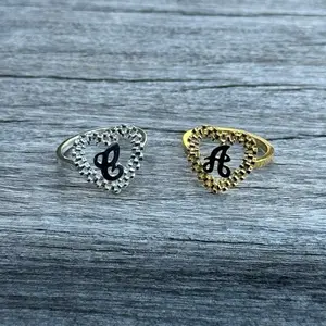 925 Silver Heart Initial Ring