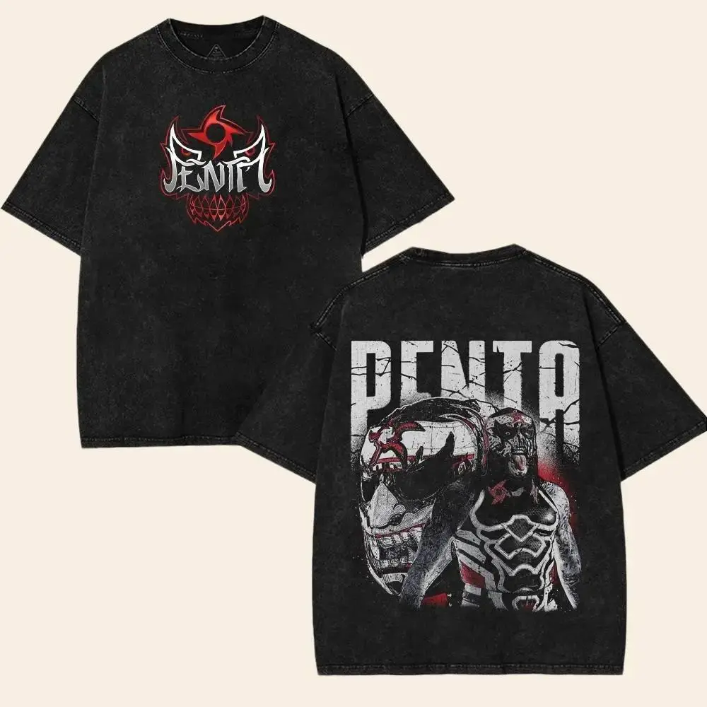 Penta El Zero M Vintage Washed T-Shirt | Wrestling Lucha Libre Skull Mask Graphic Streetwear Tee | Heavyweight Cotton Oversized Retro Hip Hop Casual Summer Top Gift for Men WWE wash unisex y2k outfits classic fan Fabric Menswear shirt wwe fan