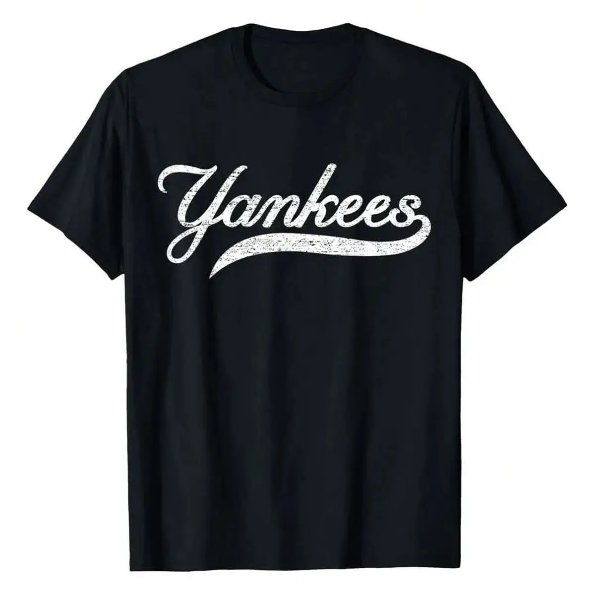 Women's Cotton Breathable Vintage Script Yankees Printed Crew Neck Asymmetric T-Shirt, Retro Baseball Streetwear Oversized Top, Short Sleeve