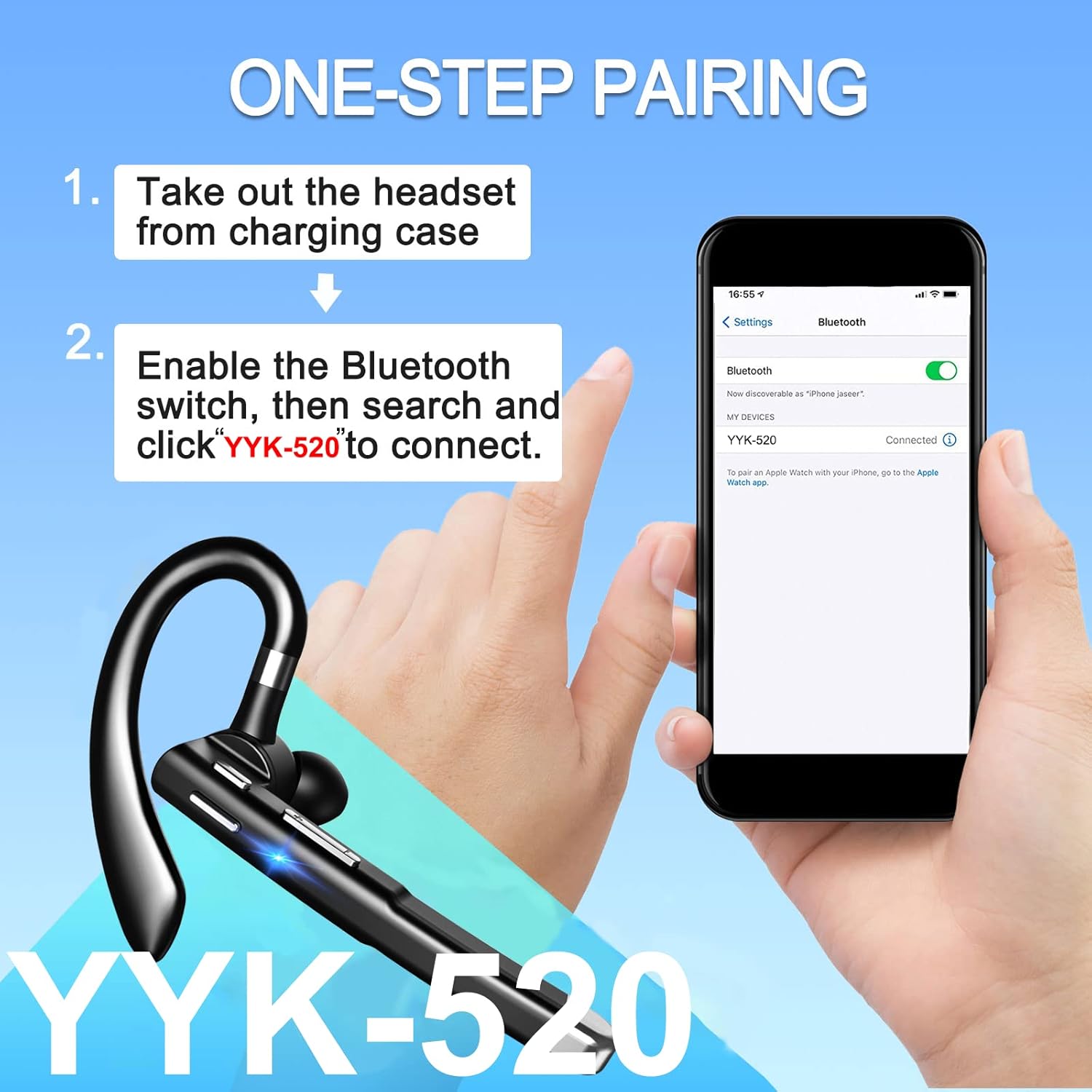 Bluetooth 5.3 Trucker Headset - Single-Ear Noise Cancelling Wireless Audio Earbud with Charging Case, Stereo Sound, Hands-Free Calling for Driving, Android Compatible, MP3 Supported