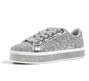 LUCKY STEP Women's Platform Glitter Sneakers Sparkly Bling Shiny Dressy Bedazzled Wedding Bridal Fashion Walking Shoes with Non-Slip TPR Outsole & Rhinestone Embellished