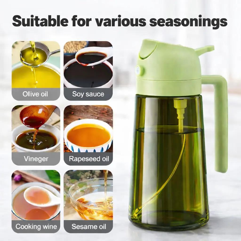 [2PCS]Stop Pouring Too Much Oil! 2-in-1 Oil Dispenser & Oil Sprayer, 16oz / 470ml Olive Oil Bottle with Fine Mist Nozzle, Oil Spray Bottle for Cooking, Air Fryer & Salad (Black & Green)