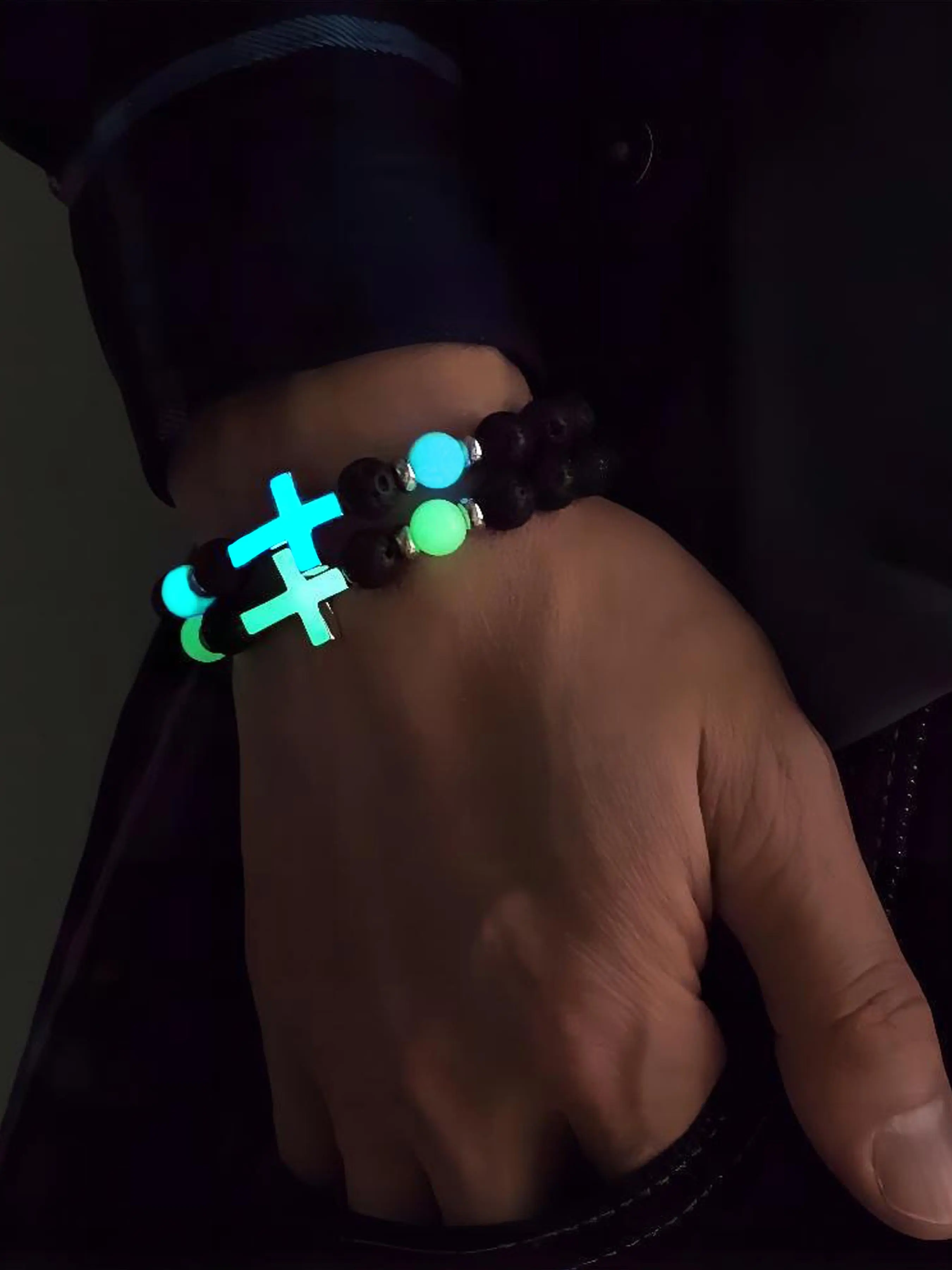 The luminous cross volcano stone bead bracelet is suitable for daily wear, vacation dates, and other occasions, and is also a surprising and exquisite small gift, Beaded Bracelets