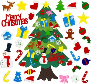 DIY Felt Christmas Tree with 32 count Ornaments, 3.2  Montessori Felt Christmas Tree for , Xmas  Year Door Wall Window Hanging Craft Decorations for  Xmas Party Favors