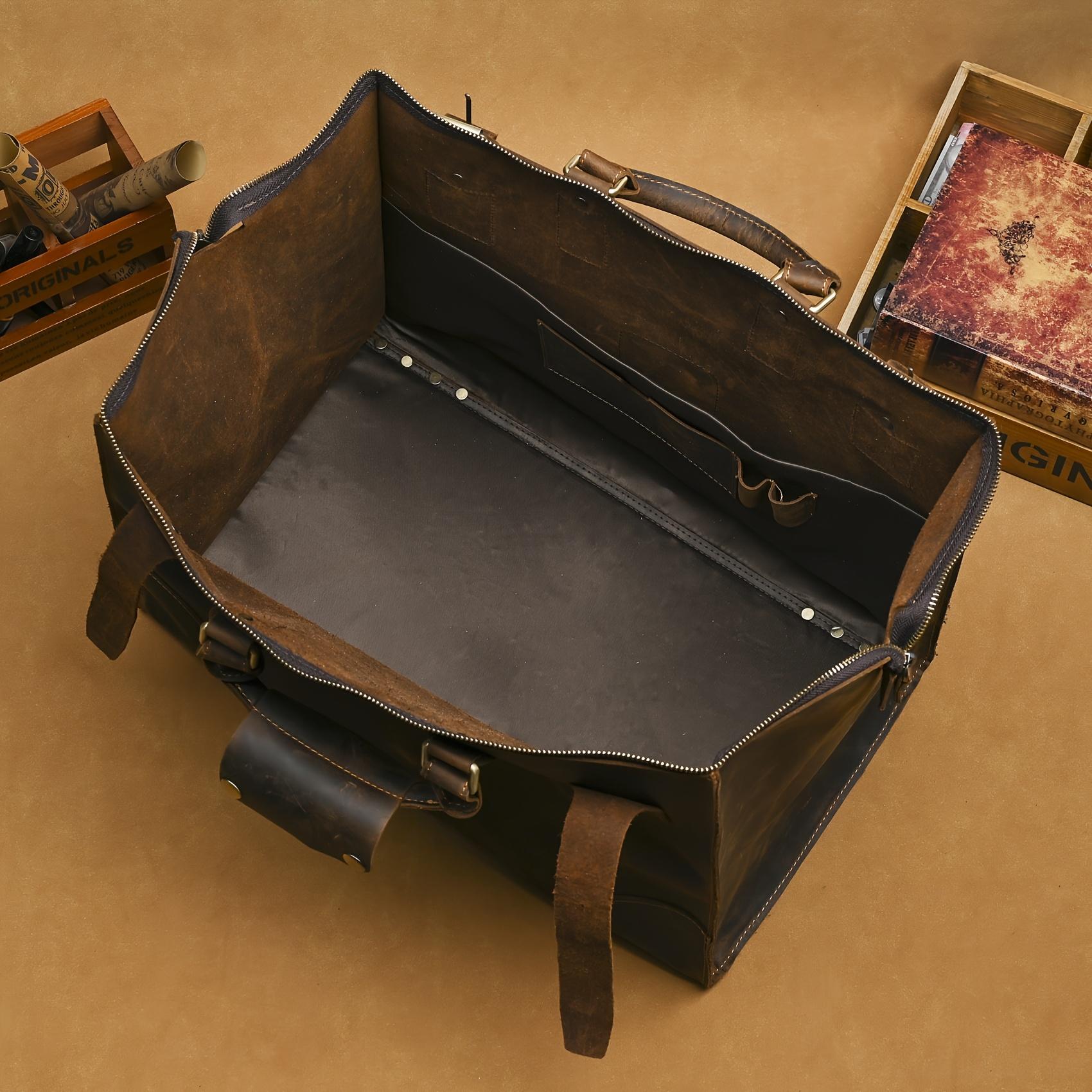 "Men's Vintage Faux Leather Duffel Bag Large Capacity Weekender Travel Luggage"