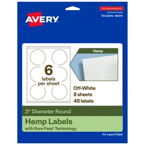 Avery Hemp Paper Labels, 3" Diameter Round