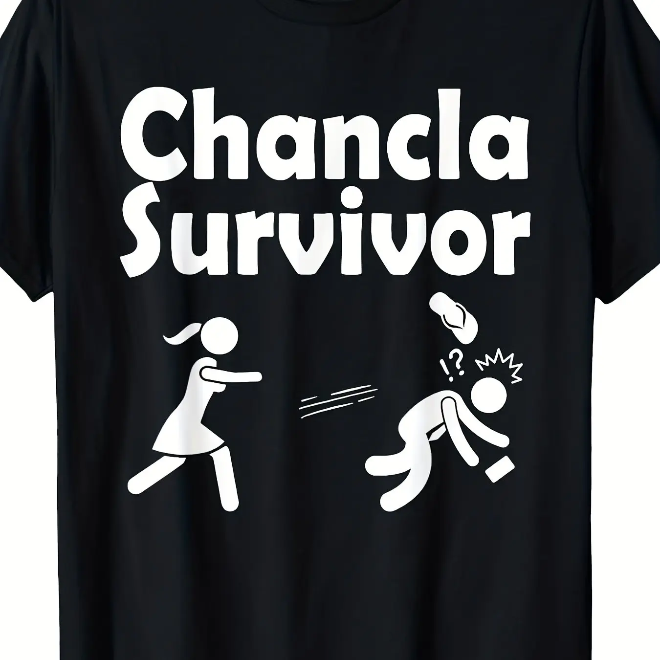 Women's Short-Sleeve Soft Smooth Top - Chancla Survivor Funny Latin Meme T-Shirt, Stick Figure Thrown Flip Flop Graphic, Hispanic Culture Humor, Unisex Casual Love-Themed Novelty Gift
