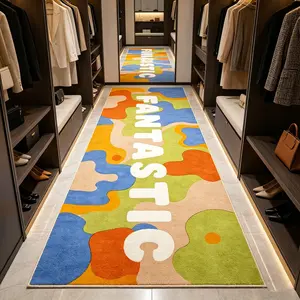Dopamine-inspired pastel-colored long rug, letter long rug, Abstract area rugs, color-blocked abstract wave pattern, non-slip mat, suitable for bedrooms, living rooms, etc. Washable and machine washable, non-slip