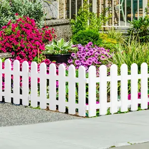 【3D】 Set of 24 White Plastic Garden Fence Panels Designed for Decorative Landscaping, Featuring a No-Dig Mini Picket Fence Suitable for Rabbit Gardens. Ideal for Villa Gardens
