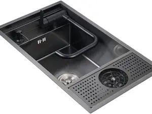 Bronstarz Nano Black Hidden Mini Bar/Cafe/RV/balcony Sink with Foldable Faucet and Glass Rinser Set
