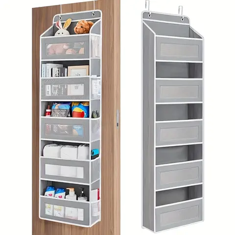 Adjustable 5-Tier Collapsible Over-The-Door Closet Storage Organizer - Back of Door Clothes Organizer with 10 Large Pockets, Room Organization Products, Heavy-Duty Storage Organization Solution for Bedroom, Bathroom