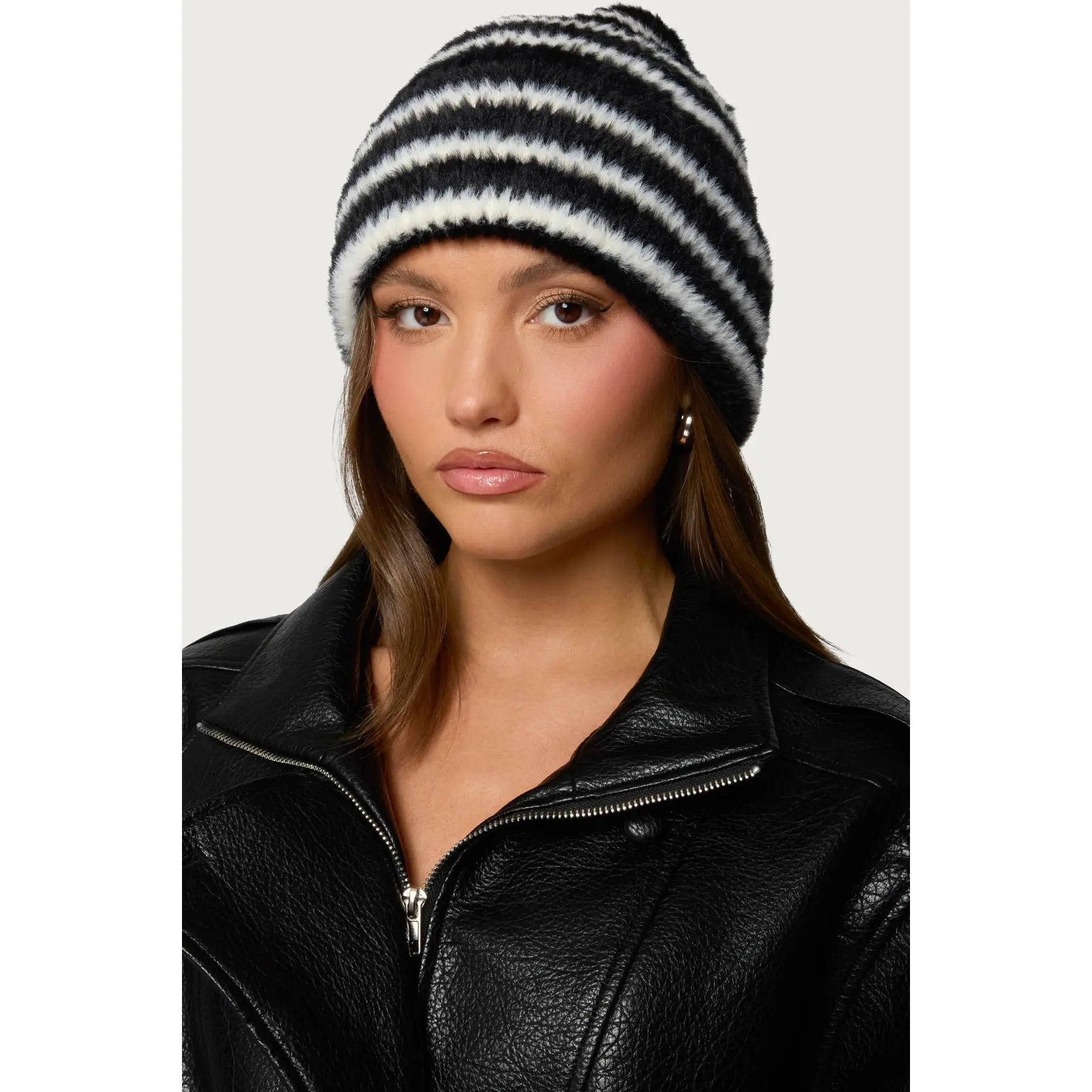 Striped Fuzzy Knit Beanie