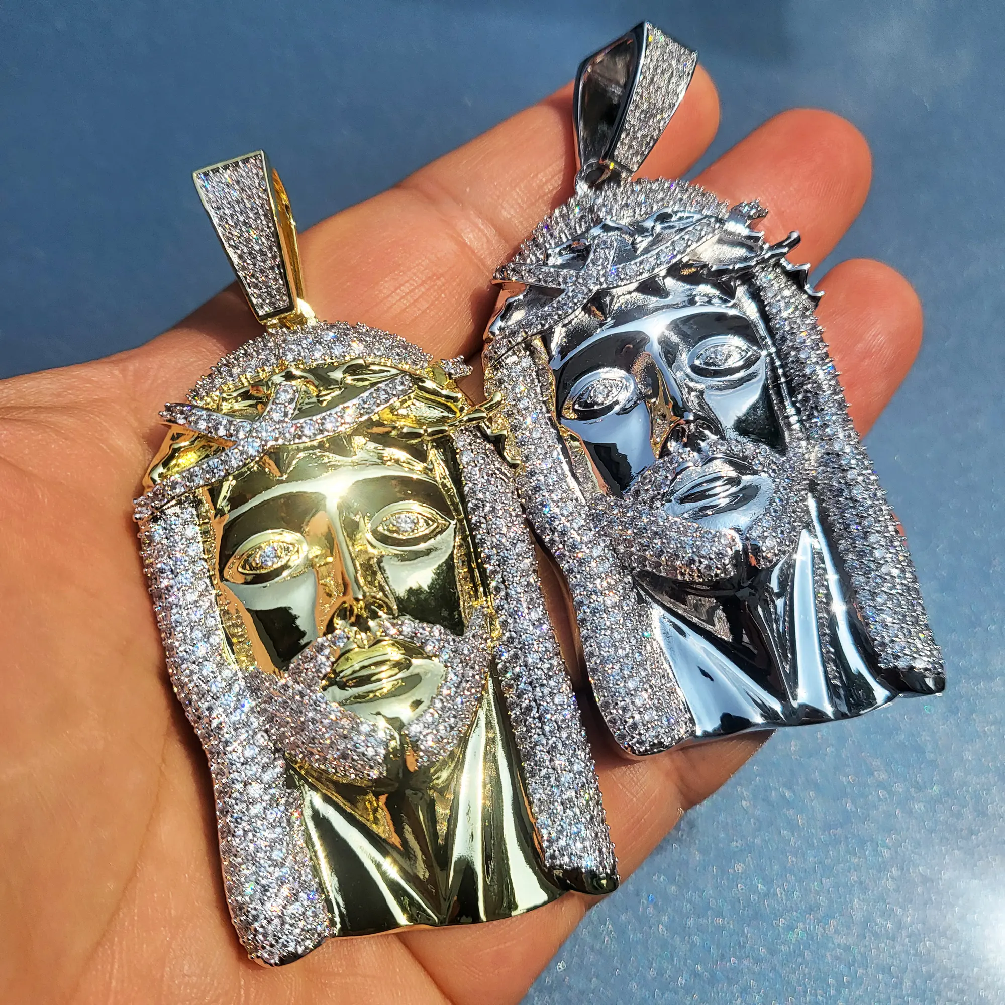 MaxBling81 Iced Out Religious Jesus Cross Pendant - 70x40mm Christian Hip Hop Charm, Unisex Gold-Plated Brass Jewelry with AAA+ Synthetic Diamonds, Gemstone & Rhinestone Decorated, Metal Coating for Casual Wear, Gemstone Decorated, Rhinestone Decorated Cr