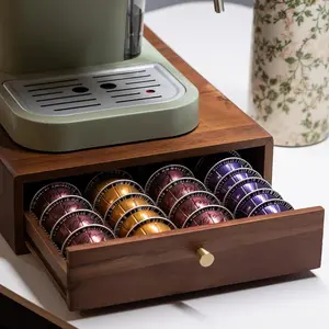 Wood Coffee Pod Drawer Compatible with Nespresso Vertuo, Pod Holder Organizer Tray Storage Stand Container, Capsule Holder for Coffee Bar Countertop, Capacity for 40 Big or 60 Small Pods