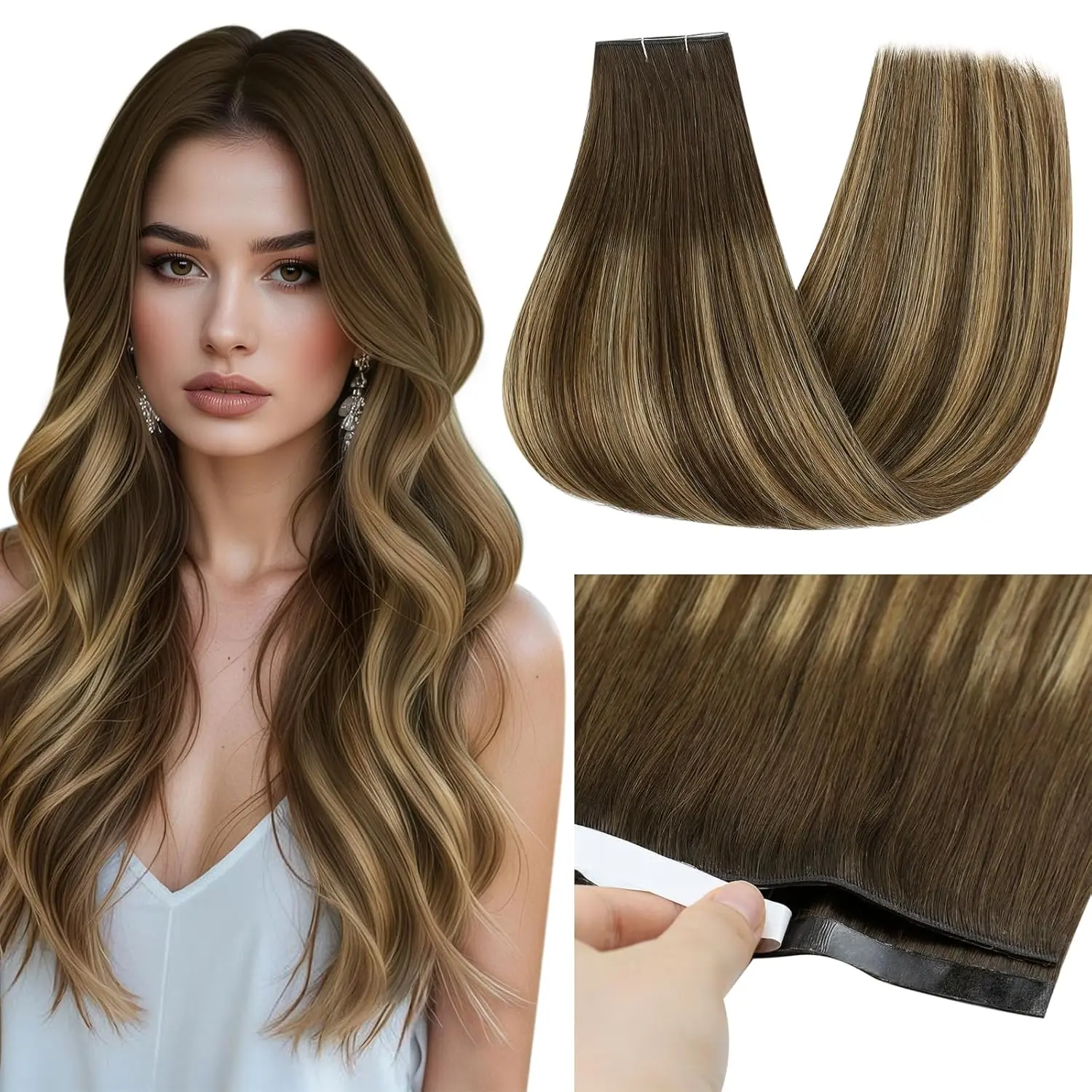 Full Shine One-Piece Tape In Weft Hair Extensions - Invisible Remy Human Hair Weft for Women 50G- Straight & No Glue Fringe - Salon-Quality Hairpiece #TikTokShopDealsforYouDays #SummerWins #SummerVibes