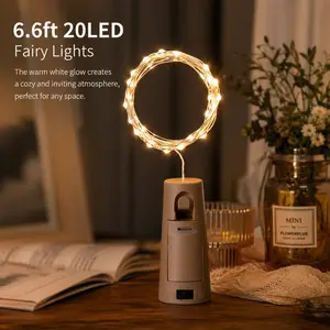 6.6ft 20 LED Wine Bottle Lights, Battery Operated Copper Wire Fairy String Lights, Waterproof Bottle Stopper Lights for Wedding, Party, Home, Bar, Christmas Decor