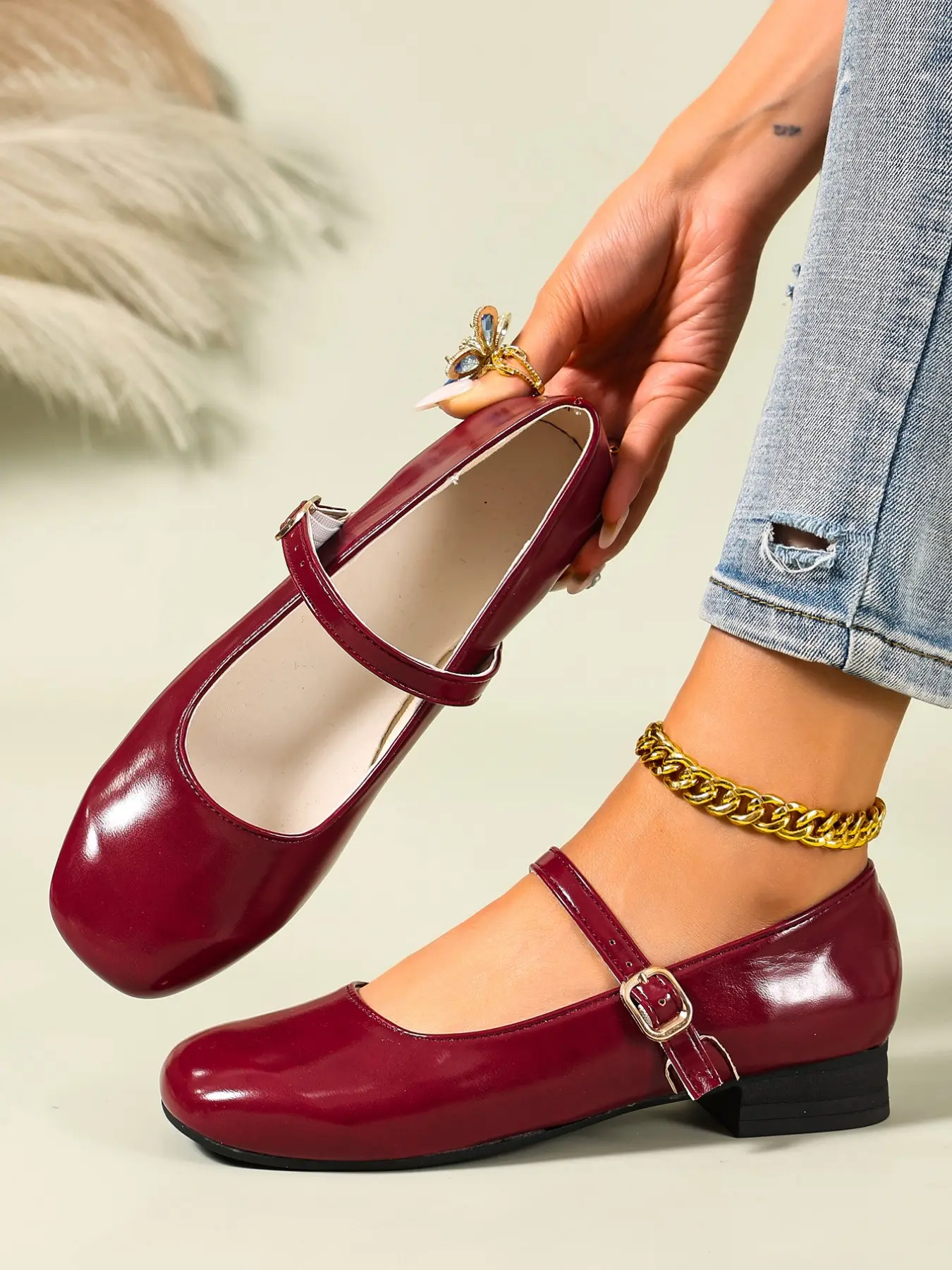 2026 New Summer Mary Jane Shoes, Elegant Synthetic Leather, Rubber Sole, Less Than Ankle, Formal Shoes for Work, Shopping, School