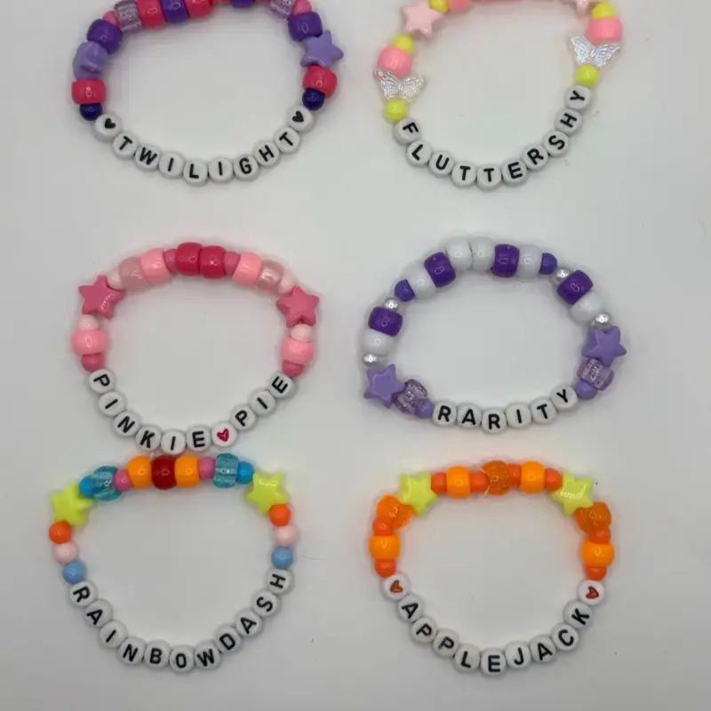 MLP My Little Pony Kandi Beaded Bracelets - Featuring Twilight Sparkle, Fluttershy, Pinkie Pie, Rarity, Rainbow Dash, Applejack