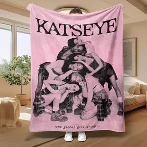 Katseye Kpop Idol Blanket Ultra Soft Flannel Cozy Warm HD Digital Print Design Bedroom Couch Sofa Travel Throw Leisure Decor Decorative Throw Perfect Birthday Gift Christmas Gift for Kpop Fans Teens Girls Women Men Dream Academy Style