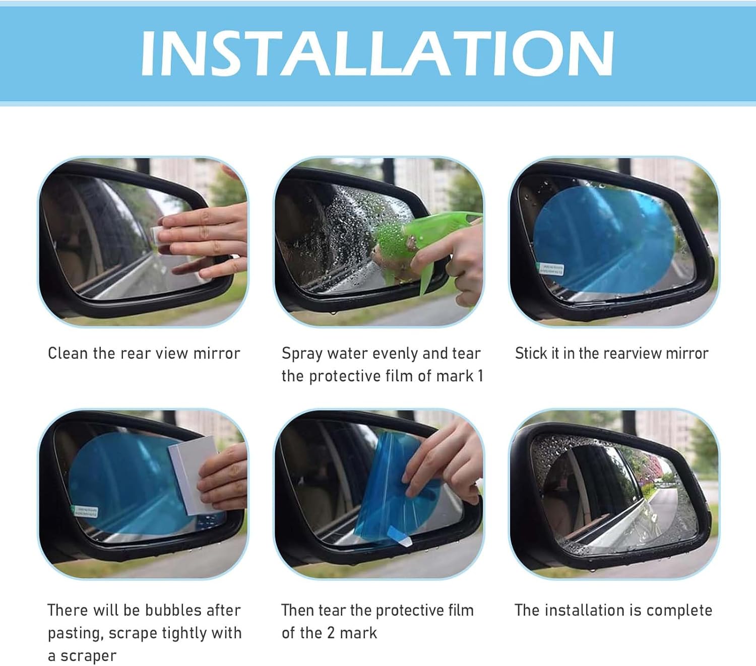 2 PCS Car Side Mirror Tint, Waterproof and Anti-Glare Rear View Mirror Film, High-Definition Anti-Fog Protective Film, Universal Automobile Rearview Mirror Rainproof Film