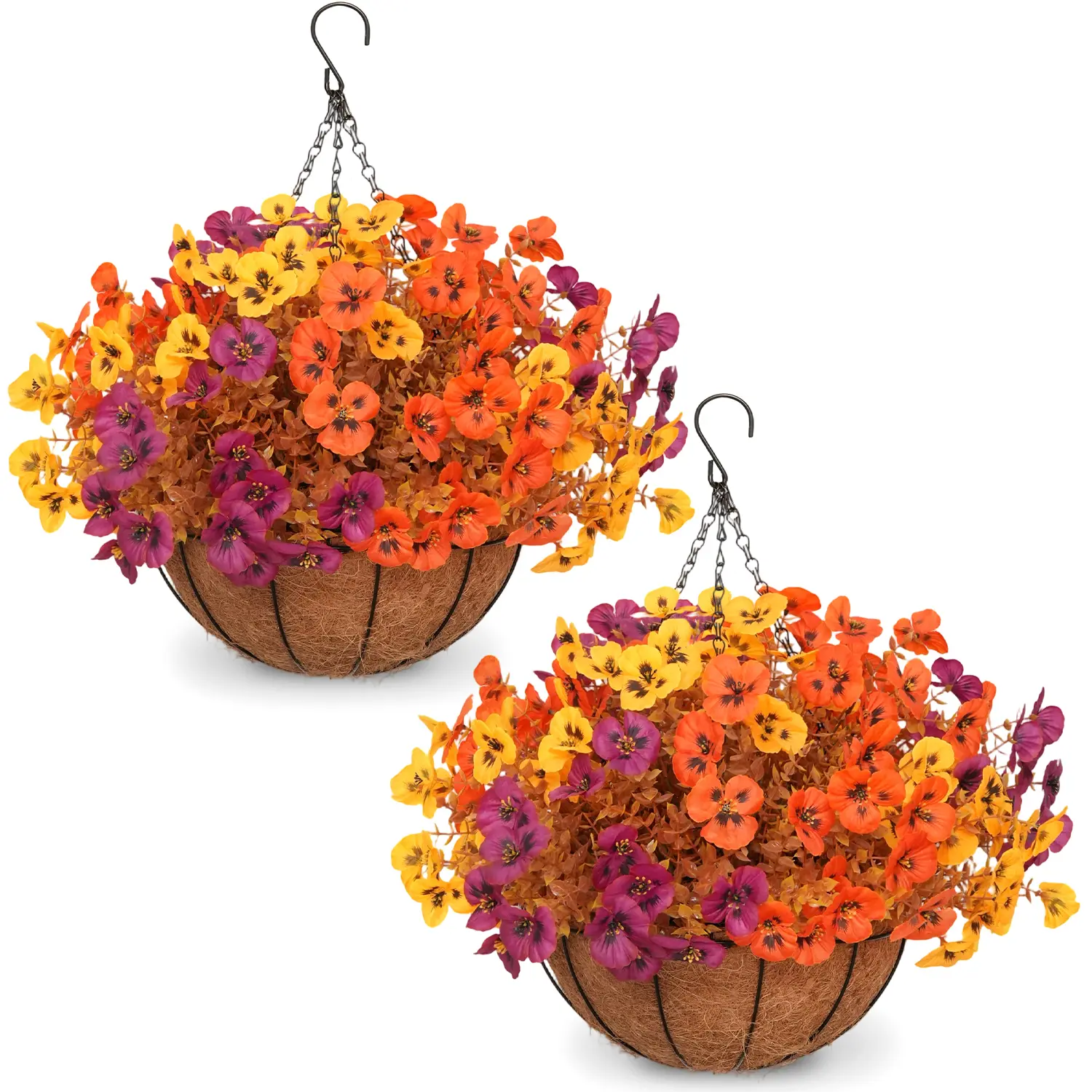 2Pcs Fall Tricolor Pansy Hanging Baskets