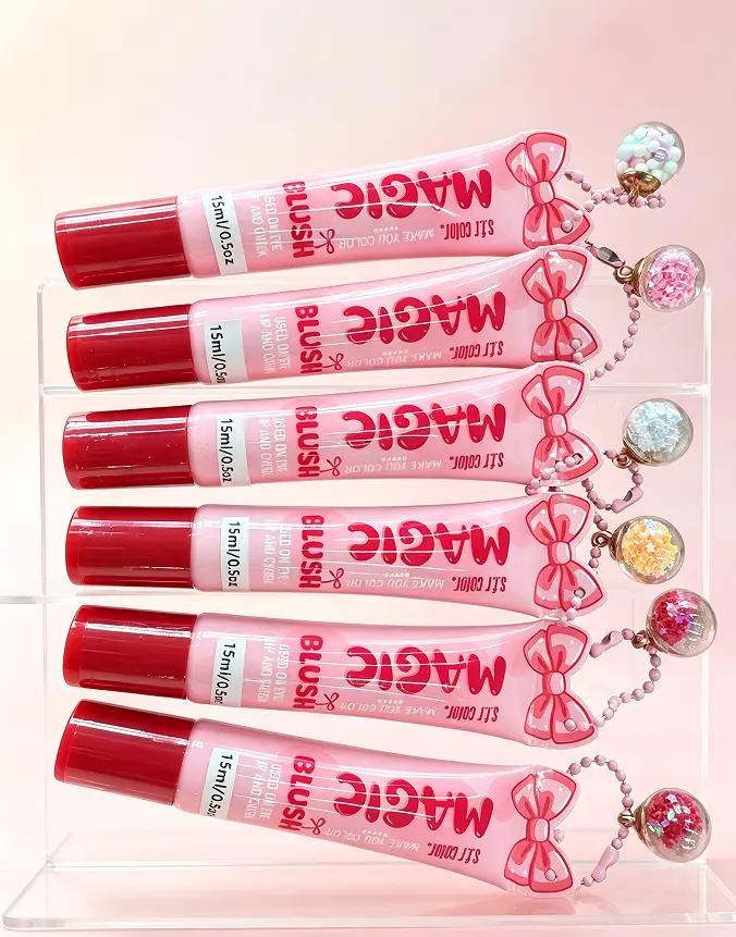 Women's 6-Color S.F.R Color Magic Liquid Blush Set Pack, Cosmetic with Cute Pendant, Multi-Purpose to Apply Cheeks/Lips/Eyes, Long-Lasting, Waterproof, Natural Flush Makeup for Daily, Dating Use
