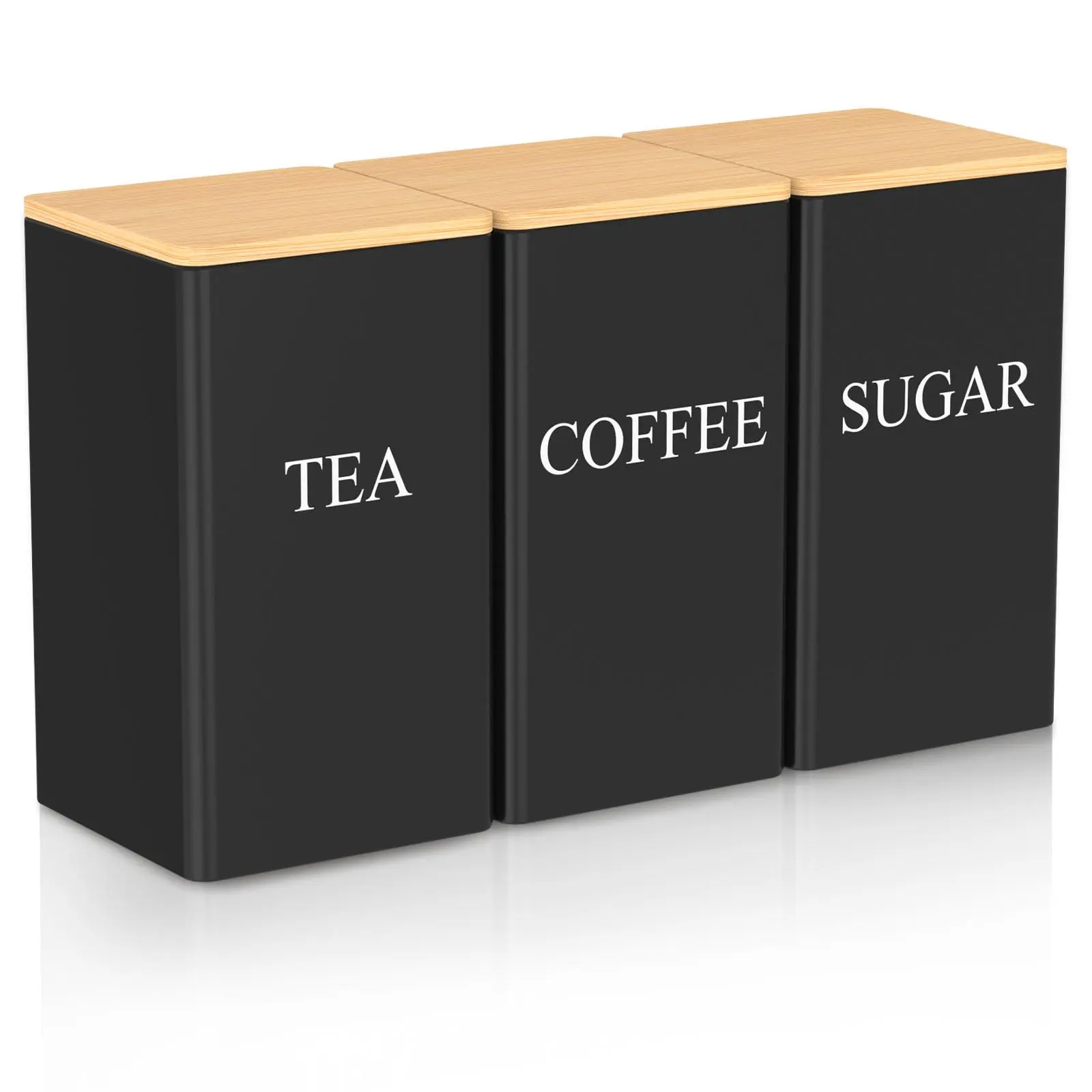 Coffee & Sugar & Tea Jar Set, 3 Counts/set Wooden Lid Food Storage Container, Kitchen Counter Food Storage Jar, Farmhouse Kitchen Decor, Utensils, Spice Jars
