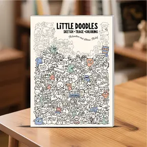 Little Doodles Graffiti Style Stress Relief Coloring Drawing Book, A4 Line Art Tracing Coloring Book, Adult Relaxation Healing Painting Book, Art Craft Paper