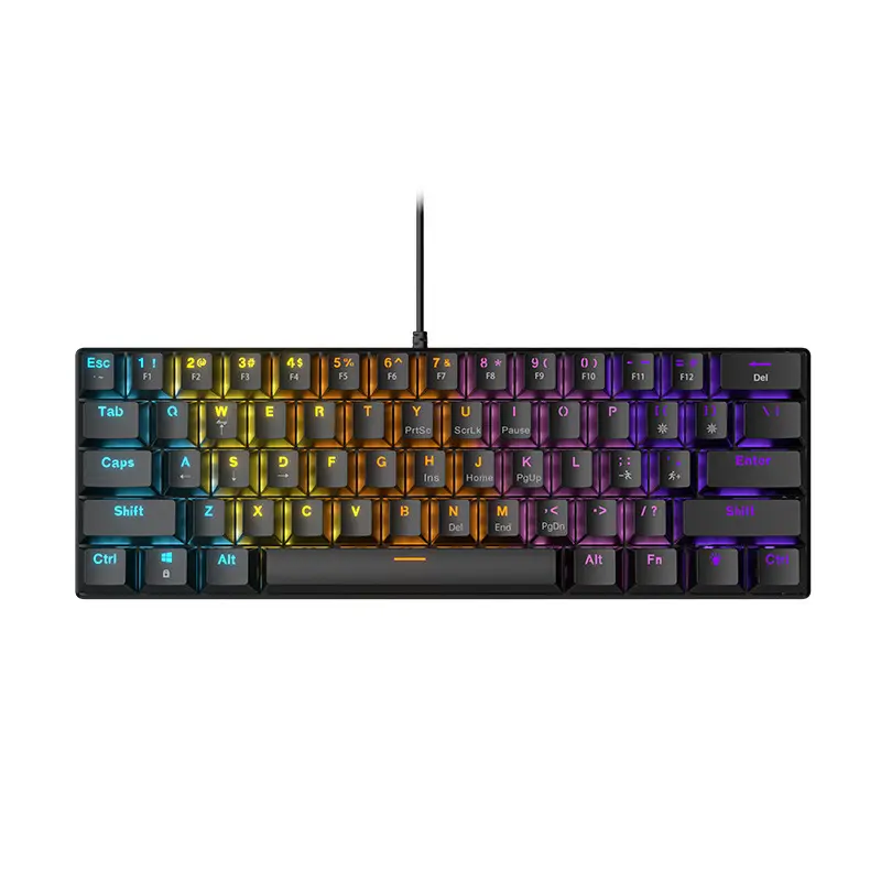 Side-Printed Mechanical Keyboard, 68 Keys Wired Gaming Keyboard with Clicky Blue Switch, Compact RGB Layout, PBT Keycaps for PC, Laptop, Typist & Gamer Setup