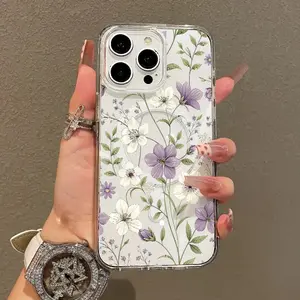 Soft Girl Magnetic Magsafe-Compatible Smartphone Case for iPhone 11/12/13/14/15/16/17 Pro Max, Purple White Floral, Lightweight, Drop-Proof, Portable Cellphone Accessory, Perfect for Teen Girls Handheld Device Protection