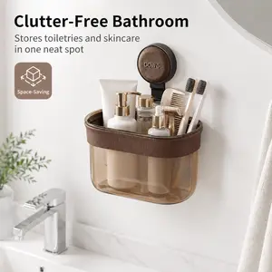 Suction-Cup Wall-Mounted Storage Box — No Drilling or Tools Required for Installation; Easily Removable; Features Drainage Holes; Ideal for Bathroom Organization, RVs, and Rental Homes — Can Accommodate Towel Racks and Toothbrush Holders. outdoorfun