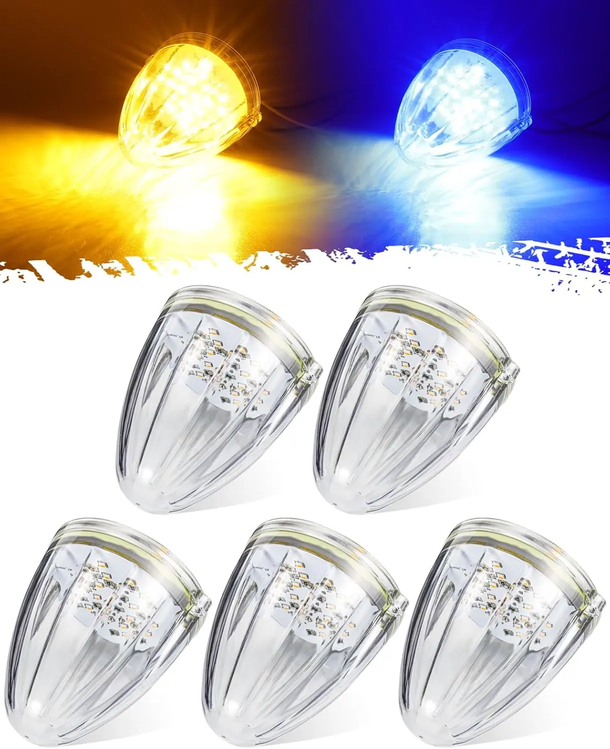 Partsam 5PCS 21 LED Amber to Blue Cab Light Dual Color Torpedo Cab Marker Roof Running Top Light, Waterproof Heavy Duty International Truck Replacement for Kenworth/Peterbilt/Freightliner/Mack