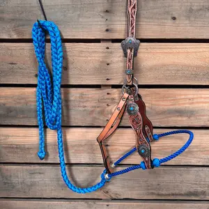 Floral Tooled Lariat & Leather Combo Halter #LH110