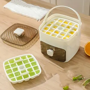 Large Ice Bucket Mold Press Type, 48 Grids Dual Layer Tray, Portable Home Use Easy Release Large Capacity Ice Cube Maker Box