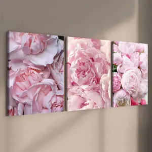 Peony Pattern Canvas Painting, 3 Counts Wooden Framed Canvas Painting, Modern Floral Paintings, Aesthetic Design, Wall Art Decor for Home Living Room Bedroom Office, Ornaments
