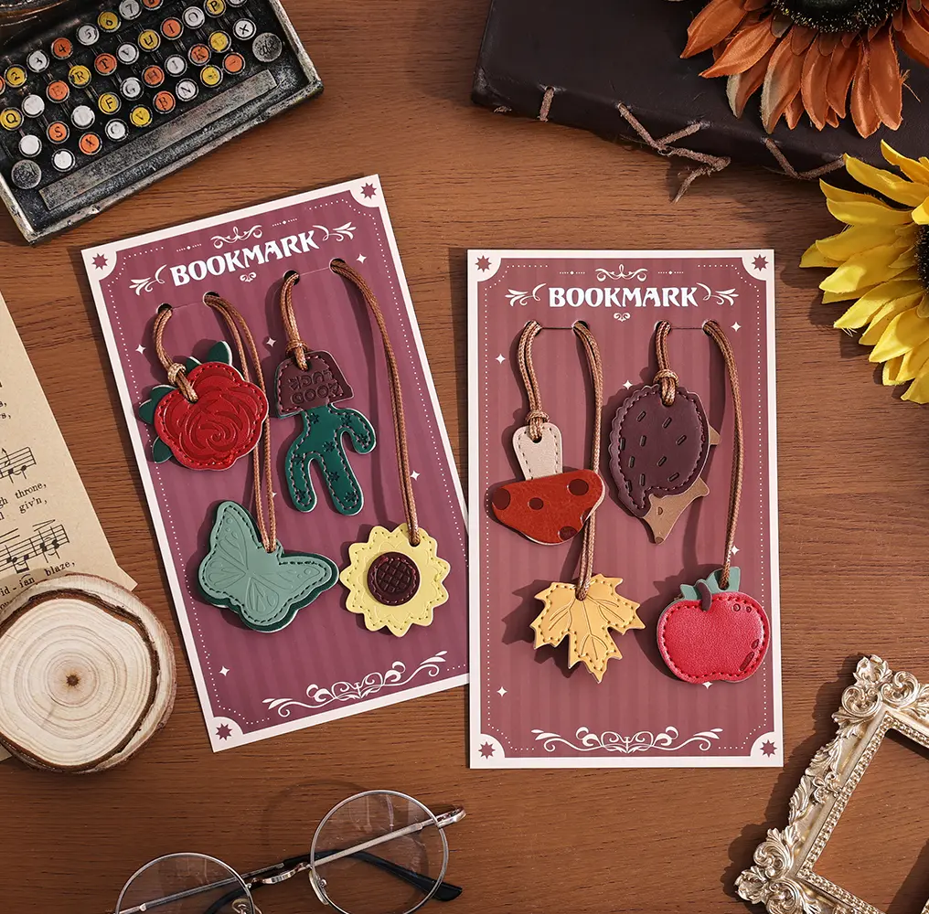4 Pieces Vintage Leather Bookmarks for Women, Personalized PU Book Marks for Reading Women, Gift for Book Lover, Teacher, Mom
