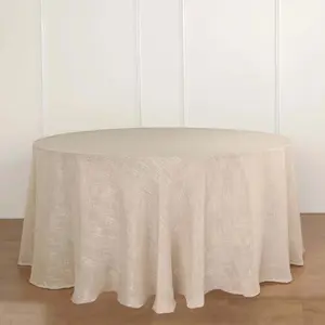 Faux Linen Round Tablecloth 120" Beige with Slubby Textured - Wrinkle Resistant & Seamless Table Cover